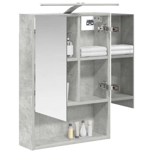 Шкаф с огледало за баня с рафт Циментено сиво 50 x 14,5 x 70 см