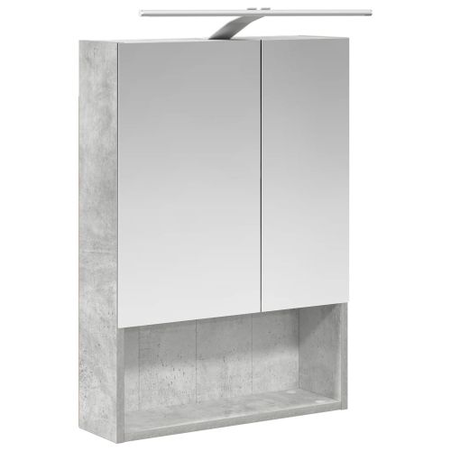 Шкаф с огледало за баня с рафт Циментено сиво 50 x 14,5 x 70 см