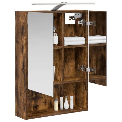 Шкаф с огледало за баня с рафт Димян дъб 50 x 14,5 x 70 см