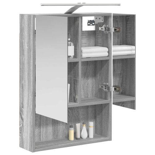 Шкаф с огледало за баня с рафт Сив Сонома 50 x 14,5 x 70 см