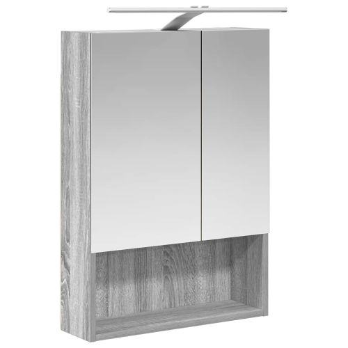 Шкаф с огледало за баня с рафт Сив Сонома 50 x 14,5 x 70 см