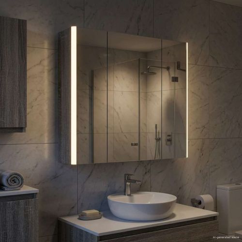 Шкаф с огледало за баня Сив Сонома 63,5 x 15,5 x 60,5 см