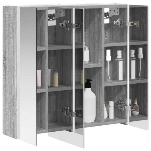 Шкаф с огледало за баня Сив Сонома 63,5 x 15,5 x 60,5 см