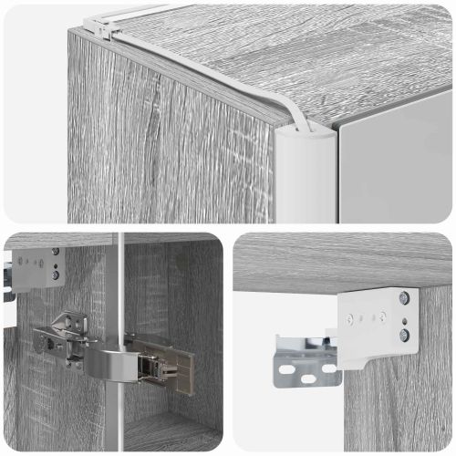 Шкаф с огледало за баня Сив Сонома 63,5 x 15,5 x 60,5 см