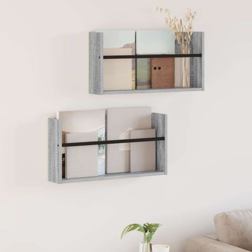 Етажерка за списания с рафт 2 pcs Сив Сонома 60 x 12 x 30 см
