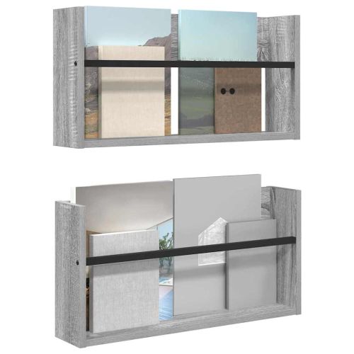 Етажерка за списания с рафт 2 pcs Сив Сонома 60 x 12 x 30 см
