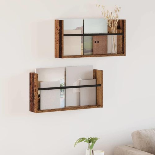Етажерка за списания с рафт 2 pcs Старо дърво 60 x 12 x 30 см