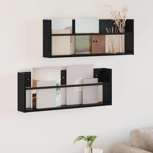 Етажерка за списания с рафт 2 pcs Черния дъб 80 x 12 x 30 см