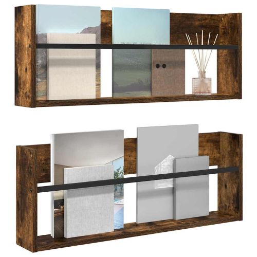 Етажерка за списания с рафт 2 pcs Димян дъб 80 x 12 x 30 см