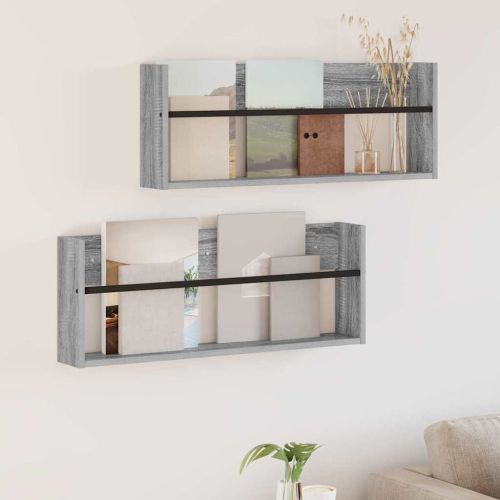 Етажерка за списания с рафт 2 pcs Сив Сонома 80 x 12 x 30 см