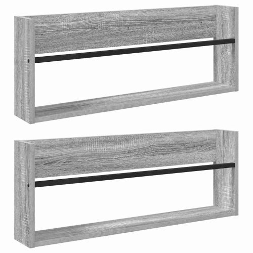 Етажерка за списания с рафт 2 pcs Сив Сонома 80 x 12 x 30 см