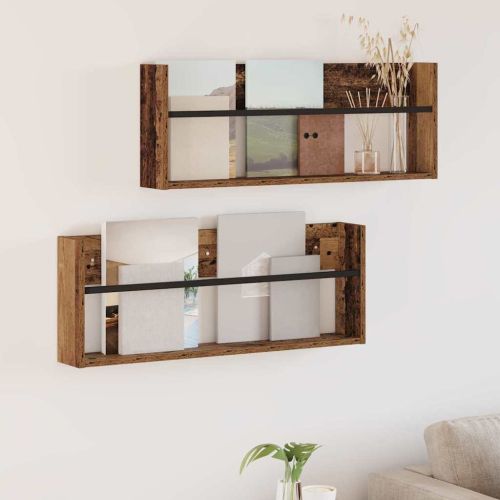 Етажерка за списания с рафт 2 pcs Старо дърво 80 x 12 x 30 см