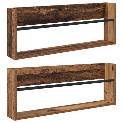 Етажерка за списания с рафт 2 pcs Старо дърво 80 x 12 x 30 см
