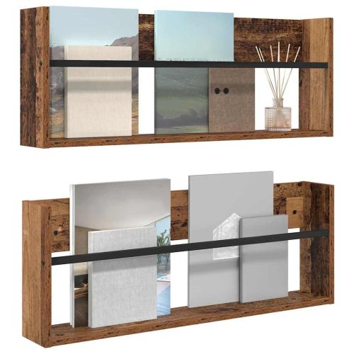 Етажерка за списания с рафт 2 pcs Старо дърво 80 x 12 x 30 см