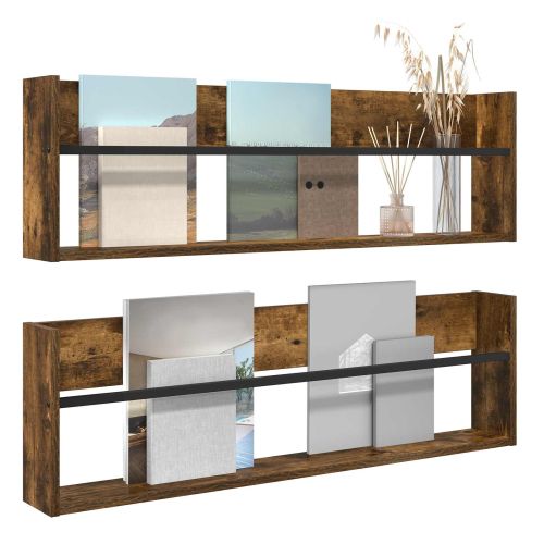 Етажерка за списания с рафт 2 pcs Димян дъб 100 x 12 x 30 см