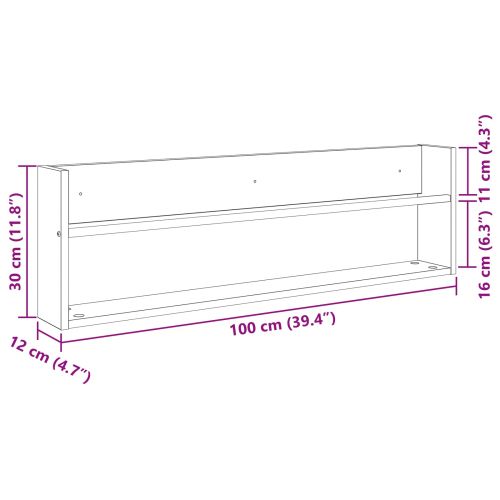 Етажерка за списания с рафт 2 pcs Сив Сонома 100 x 12 x 30 см