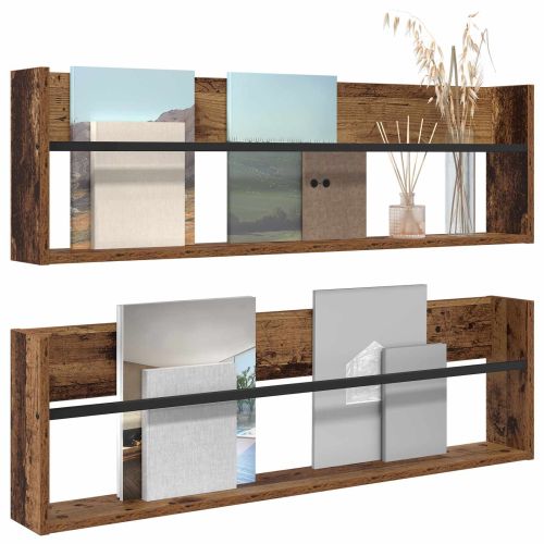 Етажерка за списания с рафт 2 pcs Старо дърво 100 x 12 x 30 см