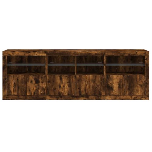 Сайдборд с LED светлини, oпушен дъб, 202x37x67 см