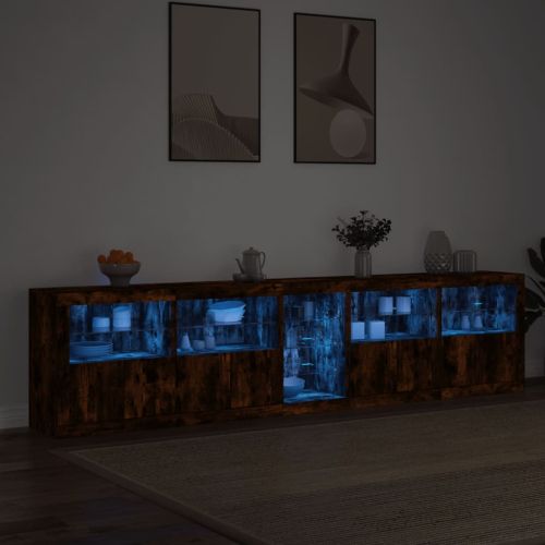 Сайдборд с LED светлини, oпушен дъб, 283x37x67 см