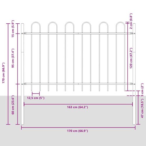 Градска ограда 7 pcs Сив 11,9 x 1,2 м Прахово боядисана стомана