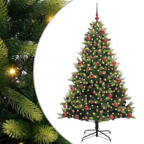 Изкуствен сгъваем коледен дърво с 300 LED светлини Зелен 180 cm