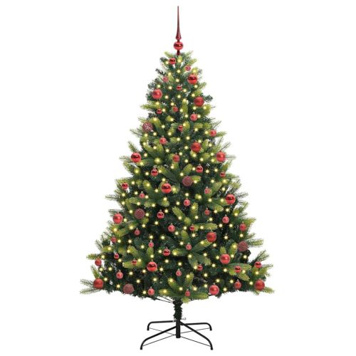 Изкуствен сгъваем коледен дърво с 300 LED светлини Зелен 180 cm
