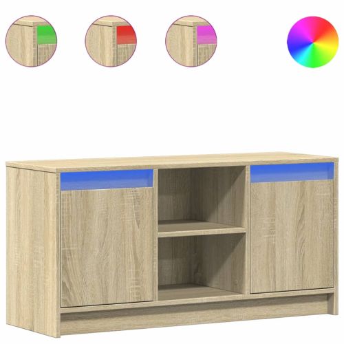 ТВ шкаф с LED, сонома дъб, 100x34x50 см, инженерно дърво