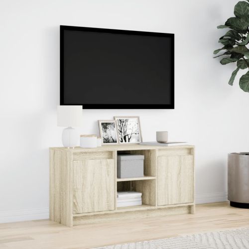 ТВ шкаф с LED, сонома дъб, 100x34x50 см, инженерно дърво