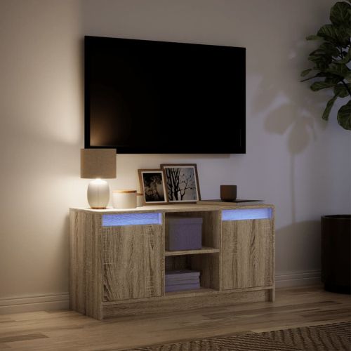 ТВ шкаф с LED, сонома дъб, 100x34x50 см, инженерно дърво
