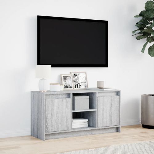 ТВ шкаф с LED, сив сонома, 100x34x50 см, инженерно дърво