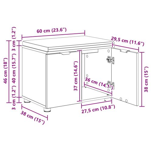 Пейка за коридор с възглавница Сиво Сонома 60 x 38 x 46 см