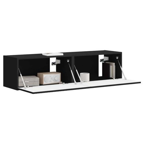 TV стенен шкаф 2 pcs Черно 60 x 31 x 29,5 см Инженерно дърво