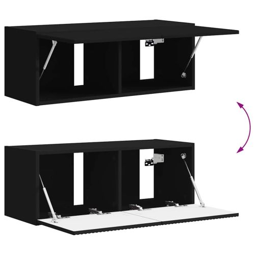 TV стенен шкаф 2 pcs Черно 78,5 x 31 x 29,5 см Инженерно дърво