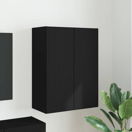 TV стенен шкаф Черно 59,5 x 31 x 80 см Инженерно дърво