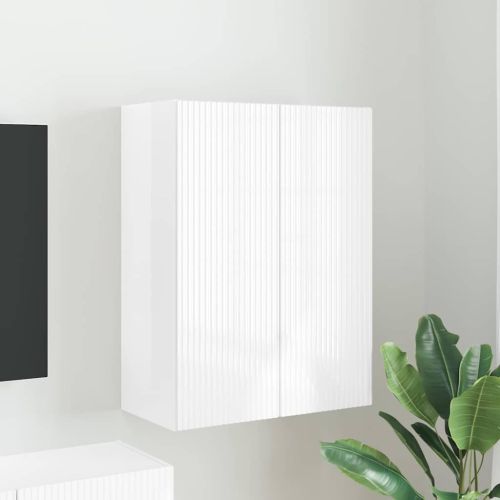 TV стенен шкаф Лъскаво бяло 59,5 x 31 x 80 см Инженерно дърво