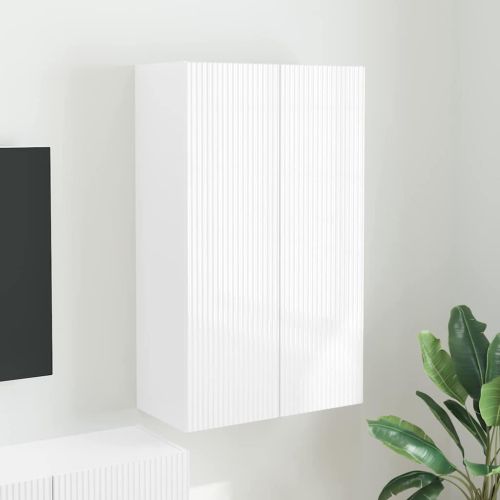 TV стенен шкаф Лъскаво бяло 59,5 x 31 x 100 см Инженерно дърво