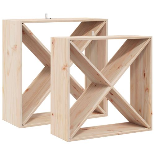 Винен рафт 2 pcs Естествен 62 x 25 x 62 cm Солидно борово дърво