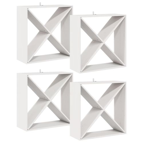 Винен рафт 4 pcs Бяло 62 x 25 x 62 cm Солидно борово дърво