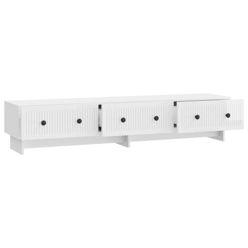 ТВ шкаф Бял гланц 147 x 34,5 x 30 см Инженерна дървесина