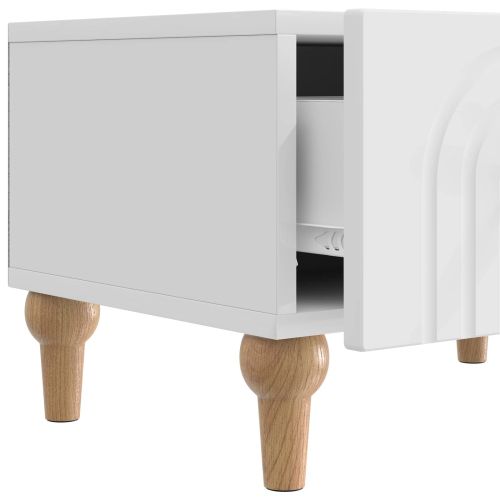 ТВ шкаф Бял гланц 147 x 34,5 x 30 см Инженерна дървесина