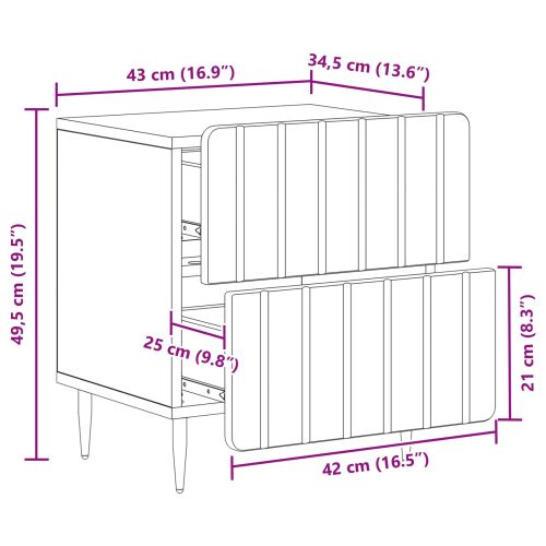 Нощен шкаф с чекмедже 2 pcs Сива сонома 43 x 34,5 x 49,5 см