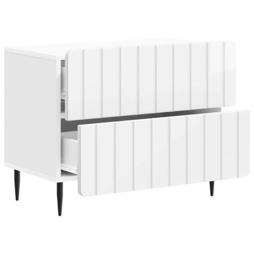 Нощен шкаф Бял гланц 62 x 34,5 x 49,5 см Инженерна дървесина