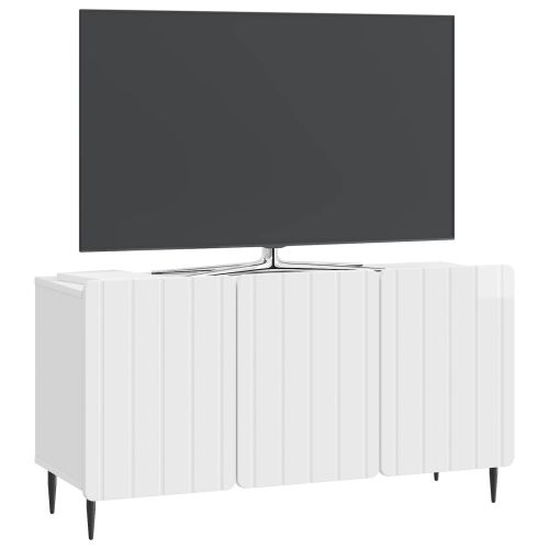 ТВ шкаф Бял гланц 99 x 34,5 x 52 см Инженерна дървесина