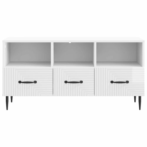 ТВ шкаф Бял гланц 102 x 34,5 x 50 см Инженерна дървесина