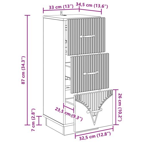 Чекмеджетен шкаф Бял гланц 33 x 34,5 x 87 см