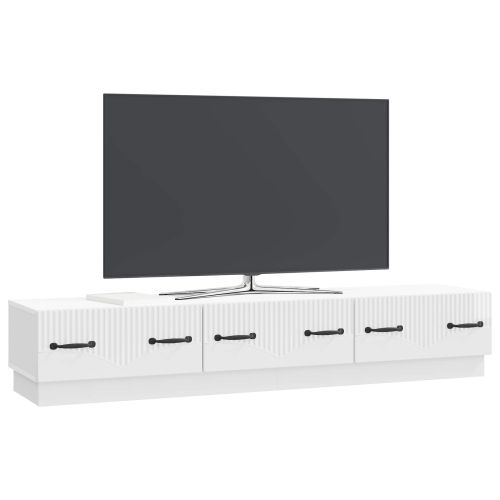 ТВ шкаф Бял гланц 147 x 34,5 x 27 см Инженерна дървесина