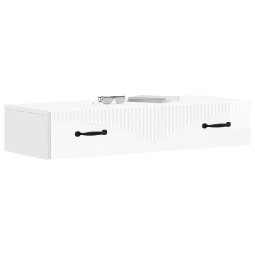 Стенен страничен масичка Бял гланц 87,5 x 34,5 x 17 см