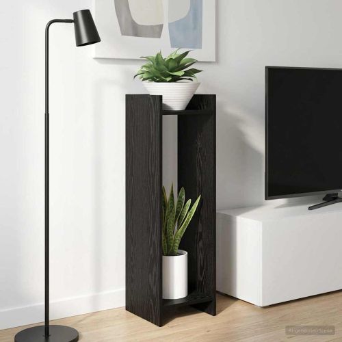 Стойка за растения с рафт 2 pcs Черен Дъб 30 x 30 x 100 см