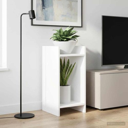 Стойка за растения с рафт Бял 30 x 30 x 60 cm