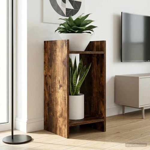 Стойка за растения с рафт 2 pcs Пушена Дъб 30 x 30 x 60 cm